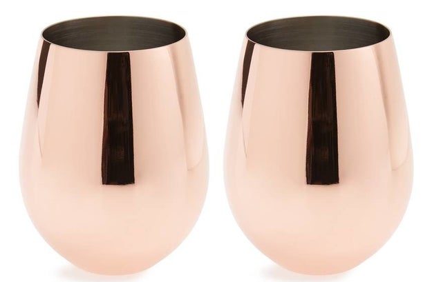 A pair of stemless copper plated glasses to help bring a little extra cheer to your eggnog this holiday season.