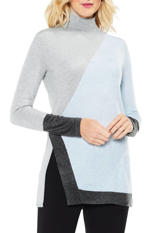 A cozy colorblock turtleneck for all those chilly winter mornings when you don't want to freeze to death but still want to look put together.