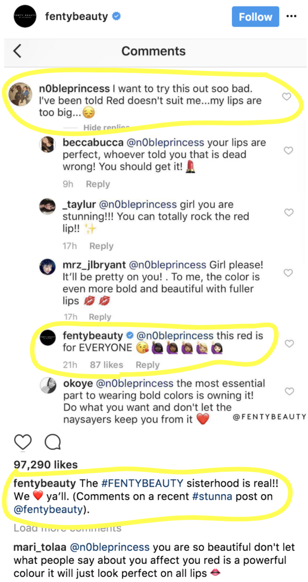 To Grace's surprise, tho, she received TONS of encouraging replies from Instagram users, including Fenty Beauty itself!