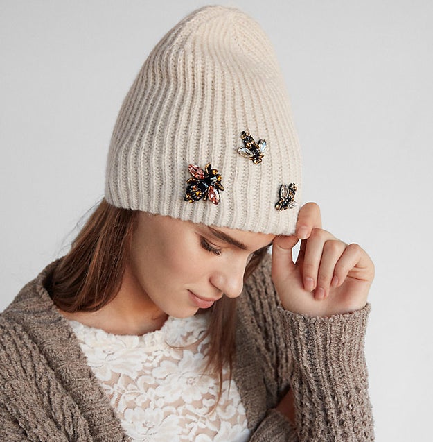 An embellished knit beanie fit for the queen bee in your life.