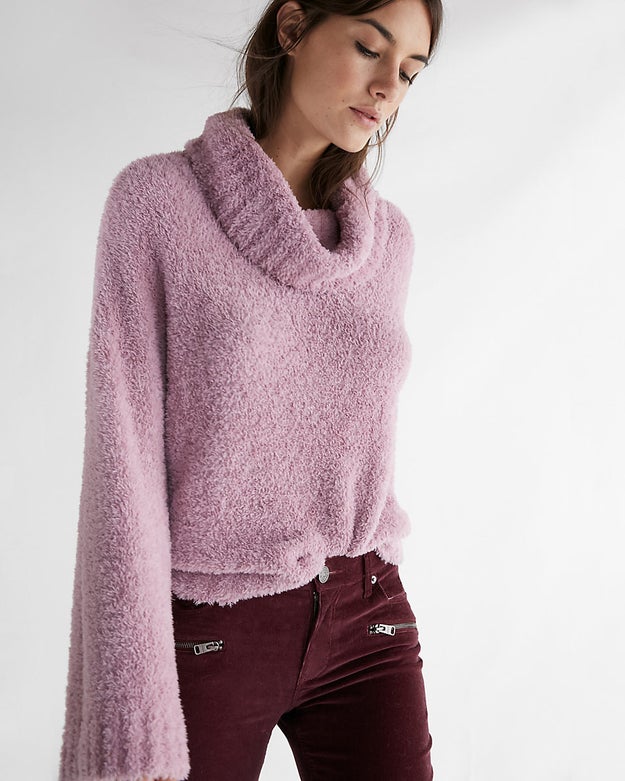 A sweater in a pretty pastel color almost as soft as the sweater itself. You won't want to take it off!