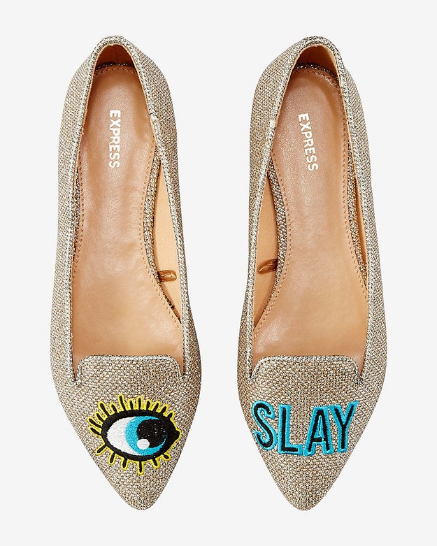 A pair of embroidered flats to let everyone know that you slay!