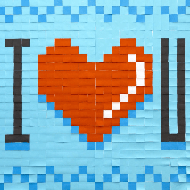 A DIY Post-It mural with an optional custom message so you two can put your mushy feelings on full display. Or just create your true love, pizza.