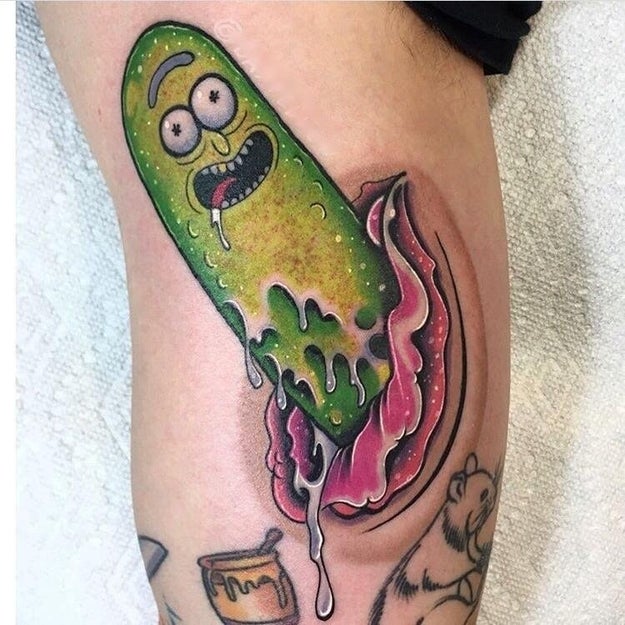 This tattoo of Pickle Rick in a vagina.
