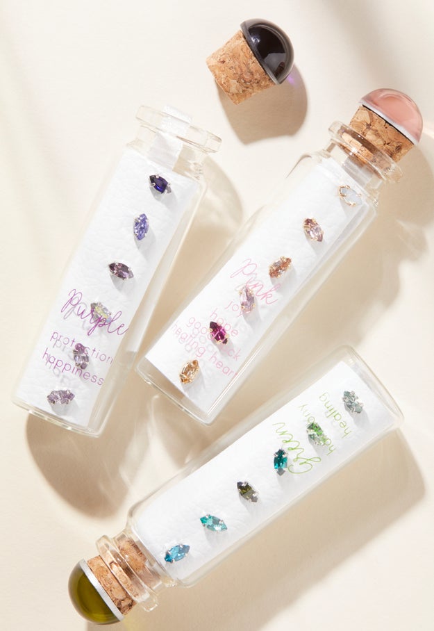 Earring sets packaged in cute little bottles. Because who wants to receive messages anymore, amirite?