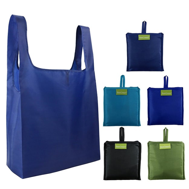 A reusable grocery bag that folds up into a tiny little square you can take anywhere.