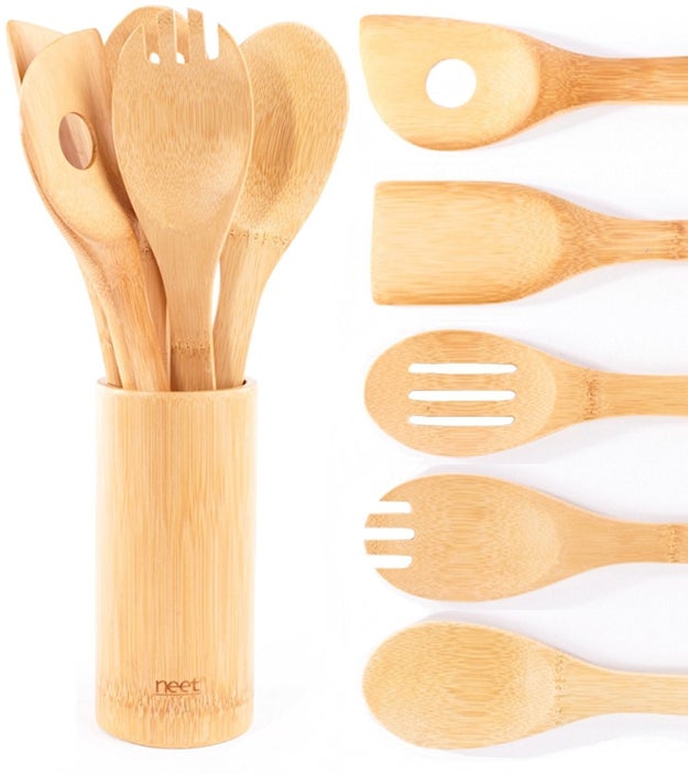 A set of bamboo cooking utensils to use instead of plastic.