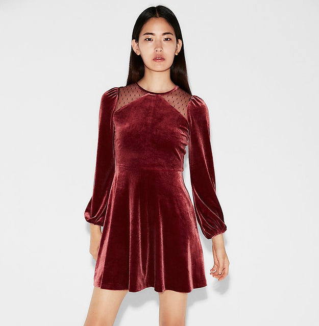 A velvet fit and flare dress that would make the perfect holiday party outfit.