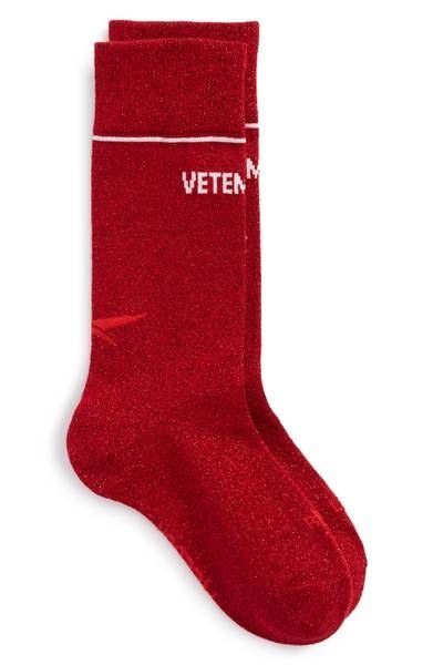 A pair of bright-red Vetements crew socks you should definitely be careful not throw in with your whites.