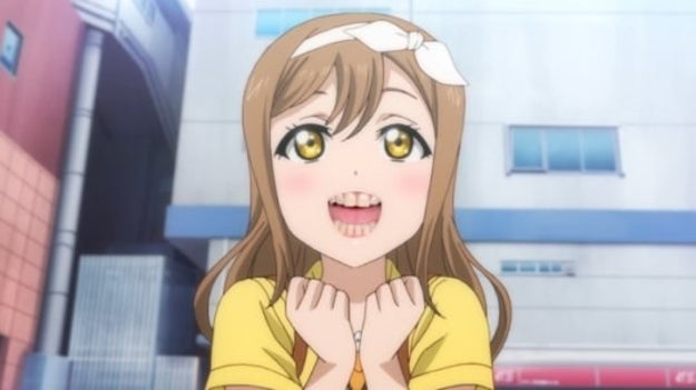 Anime girls with real human teeth photoshopped on.