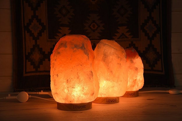 A Himalayan salt lamp that's said to boost moods.