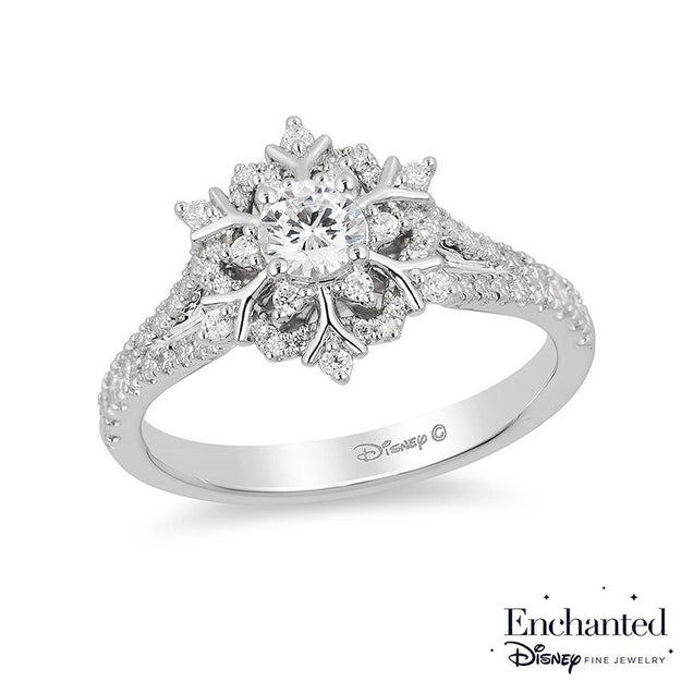 Of COURSE Elsa's ring looks like a snowflake, which makes it perfect for a winter engagement.