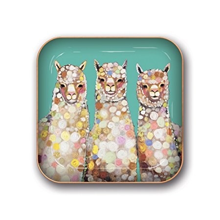Keep all your tiny trinkets safe under the watchful eyes of the alpaca trio on this catchall tray.
