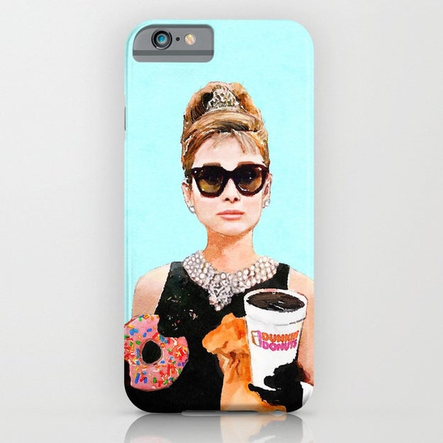 An Audrey Hepurn phone case because America doesn't run on a Tiffany's breakfast. It runs on Dunkin, okay?