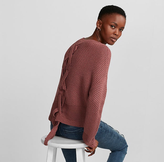A lace-up sweater that'll be business in the front and party in the back without the hideous haircut.