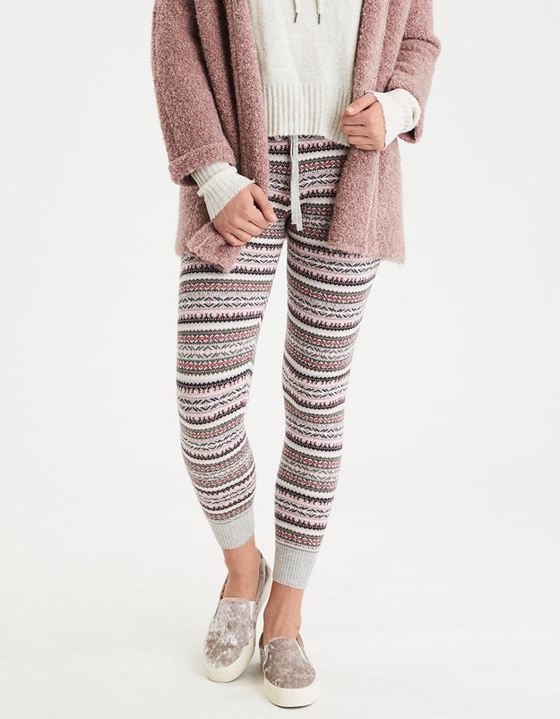 Sweater knit leggings with a fair isle pattern you'll definitely love. Why? These are fairly comfortable.