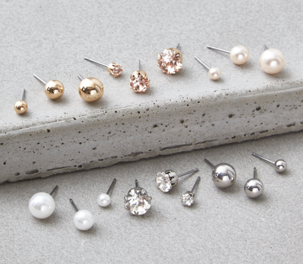 A crystal and pearl earring set for earlobes that want some simple, low-key bling.
