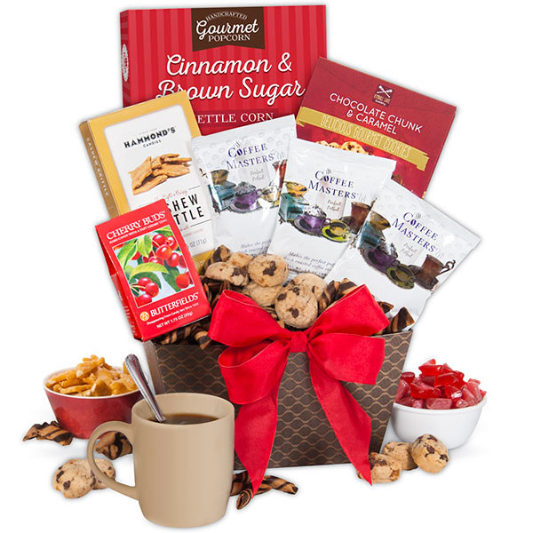 A gift basket to give the person who would really enjoy making their iced coffee and having some snacks to go with it.