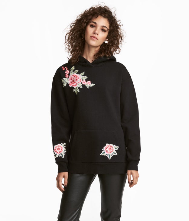 An embroidered hoodie that's sew fly.