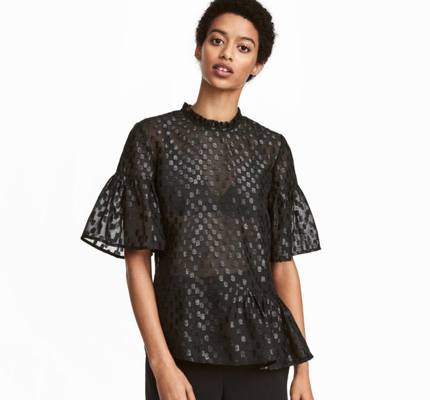 A flouncy top that's darlingly dotty.