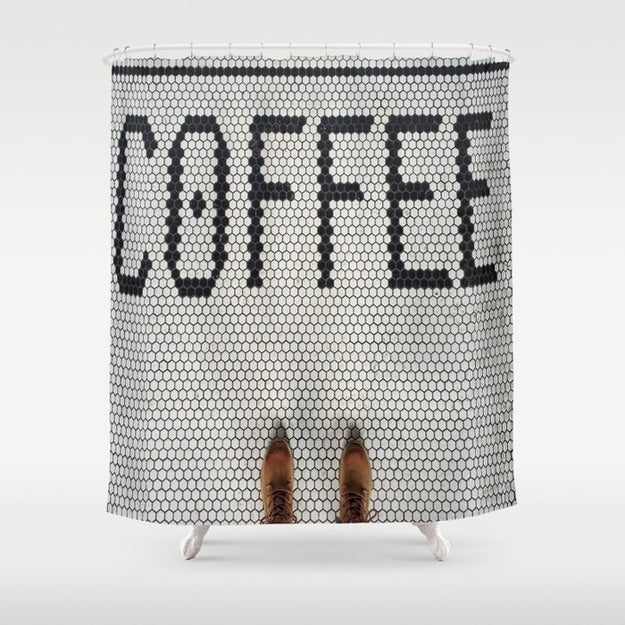 A telling shower curtain because your bathroom is a place where you should be able to espresso yourself.