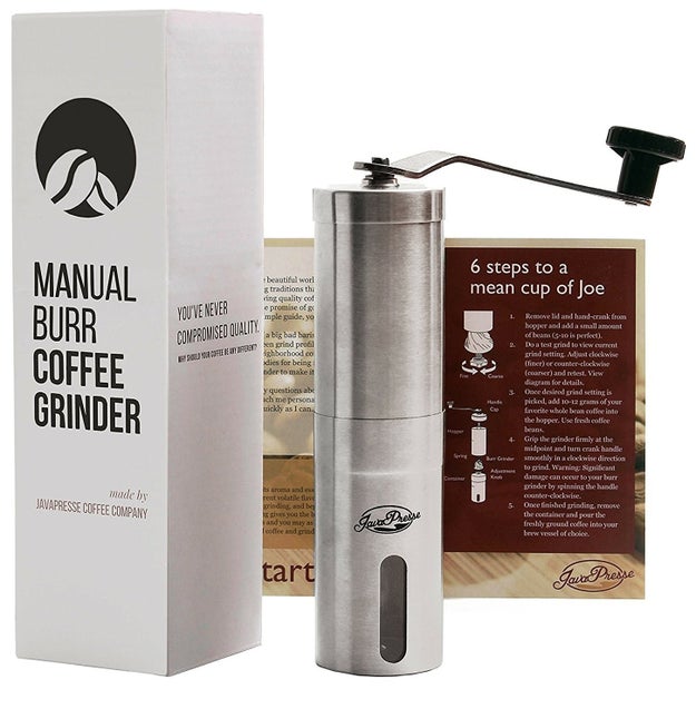 A bean grinder that certainly won't grind your gears. Why? It grinds coffee. And coffee puts everyone in a good mood.