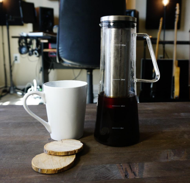 A cold brew maker with an airtight lid and stainless steel filter. This will keep your favorite caffeinated liquid fresh for up to two weeks.