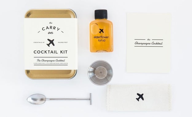 A carry-on cocktail kit to help the loved one who becomes uneasy being up in the air relax a bit, or make them feel more boujee, or both.