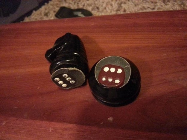 This game piece broke open to reveal that it had been filled with dice.