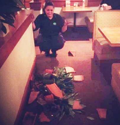 And this server broke a planter: