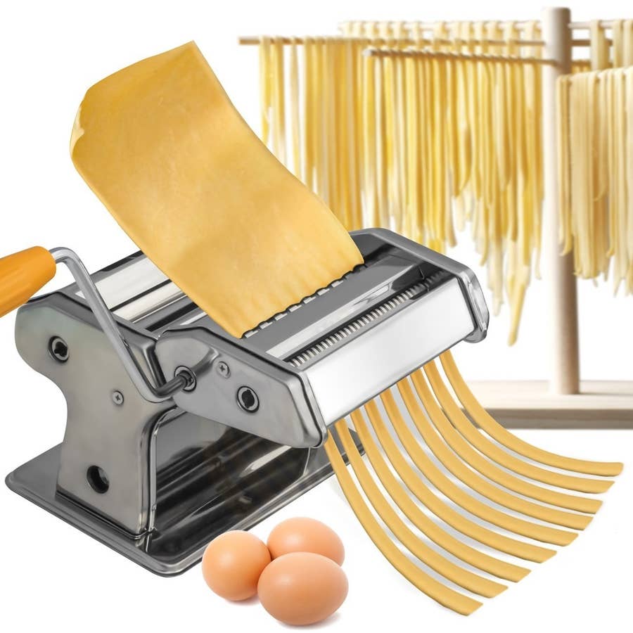Pasta Maker Deluxe Set 5 pc Steel Machine w Spaghetti Fettuccini Roller  Angel Hair Ravioli Noodle Lasagnette Cutter Attachments, Hand Crank &  Clamp