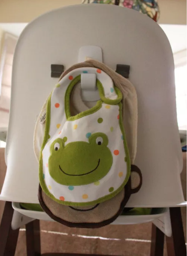 What else? Well, you can stick a command hook on the back of your baby's high chair so you're never stuck frantically searching for a bib.