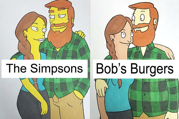 A Guy Drew Himself and His Girlfriend in 10 Famous Cartoon Styles