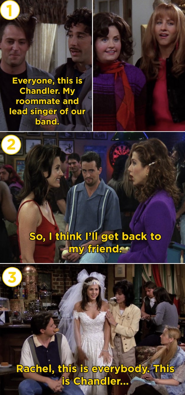 The fact that Rachel and Chandler were introduced to each other for the first time on three separate occasions.