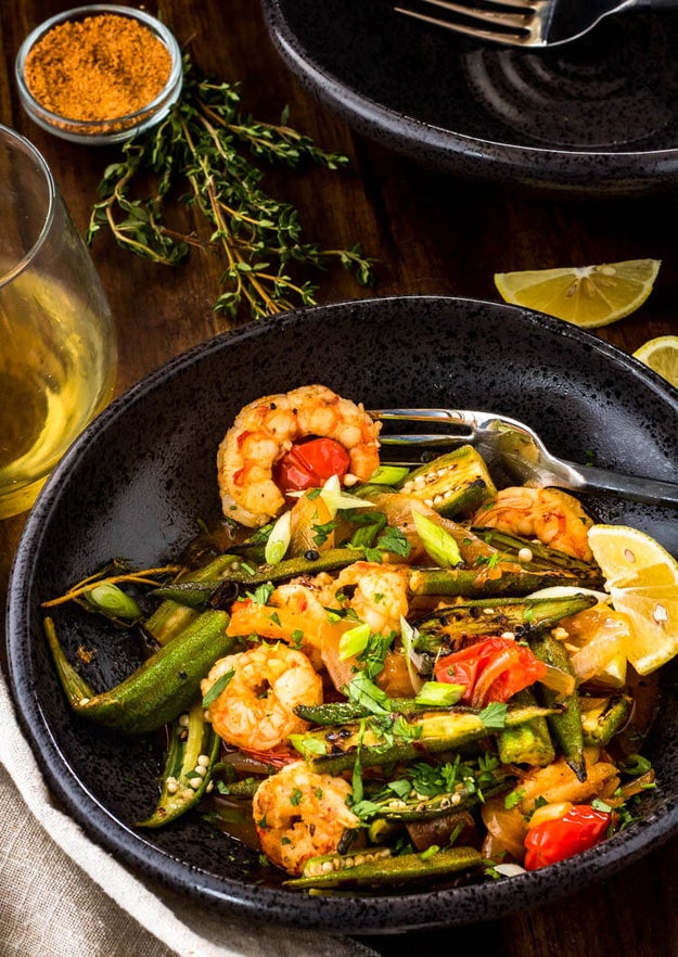 Healthy Cajun-Style Charred Okra and Shrimp