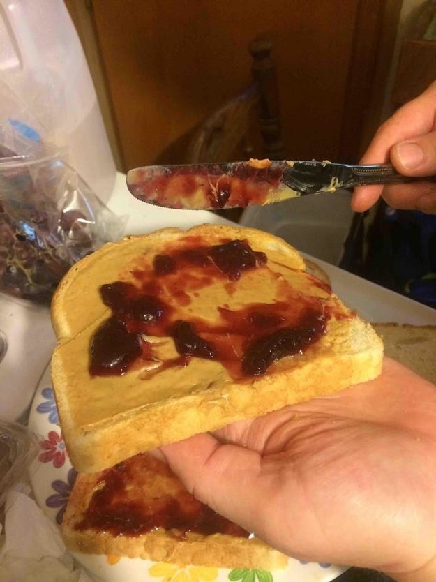 And a monster would put the jelly ON the peanut butter: