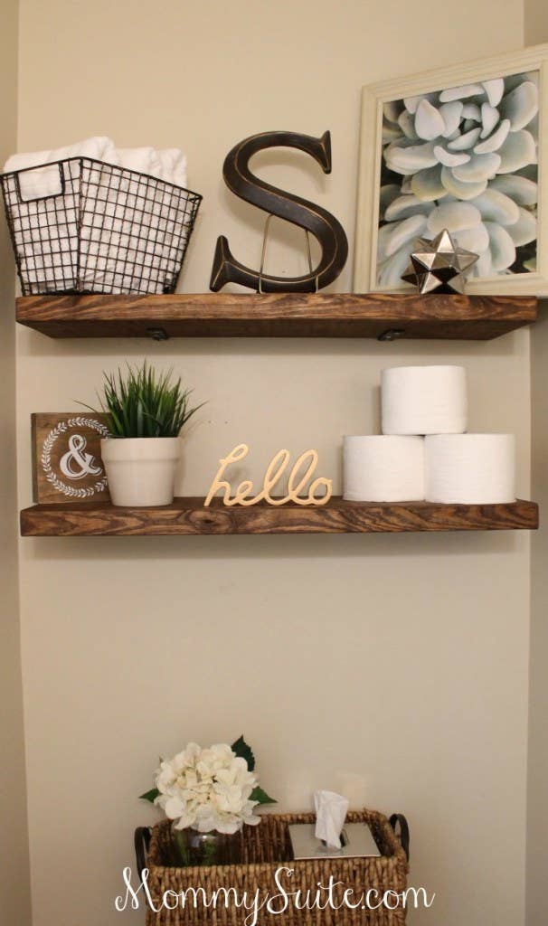 1. Paint (or stain) wood and brackets.2. Hang brackets.3. Attach wood to the brackets.Learn more here.