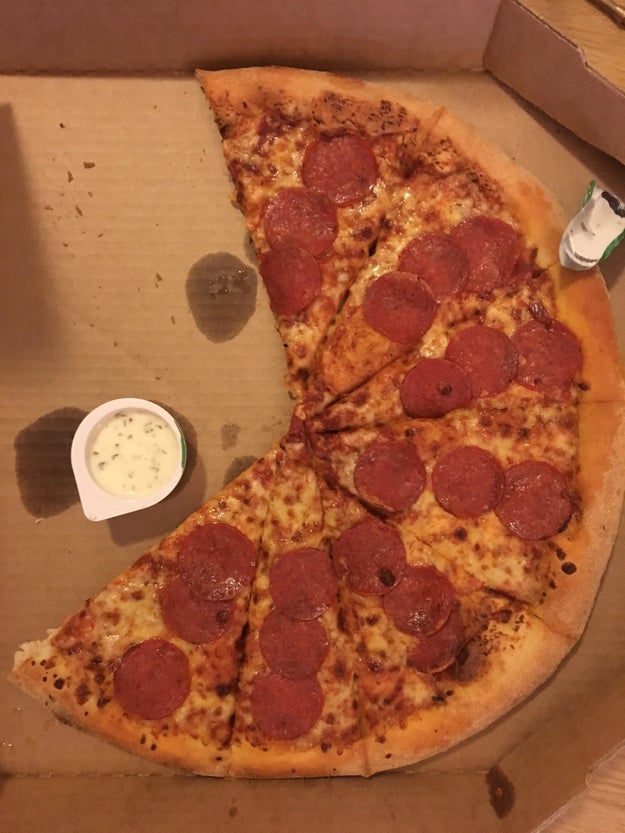 But at least this pizza, with an even amount of pepperoni slices on each piece, could slightly make up for it.