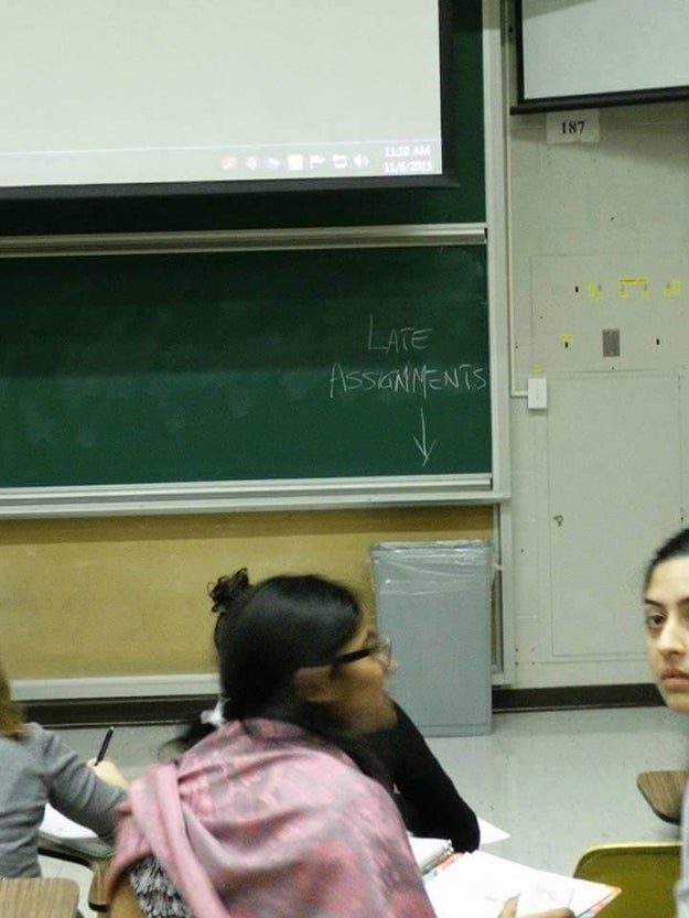 The teacher who had a designated reading place for late assignments.