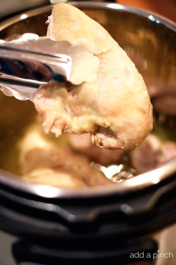 This method helps speed up the cooking time and also works well with frozen chicken breasts (just increase the cook time to ten minutes, no need to thaw). See how to do it here.
