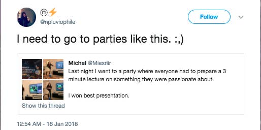 People Are Loving These Photos From A Party Where Every Guest Has To Do A 3 Minute Powerpoint Presentation