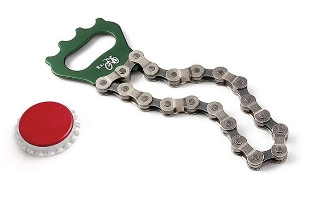 A bike chain bottle opener that's structurally unable to get stuck in your drawer.