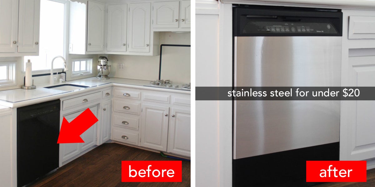 Stainless Steel Contact Paper Dishwasher Makeover - HomeHacks