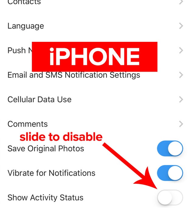 Scroll down to "Show Activity Status" and slide the toggle to turn it off.