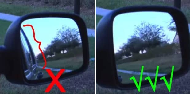 Cómo deberías hacerlo: saca los espejos laterales más hacia afuera. No necesitas ver la parte de atrás de tu coche en los espejos... necesitas asegurarte de que tienes buena cobertura, especialmente en los puntos ciegos.