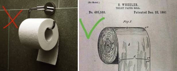 Cómo deberías hacerlo: según la patente de 1891, el rollo de papel debería mirar hacia fuera.