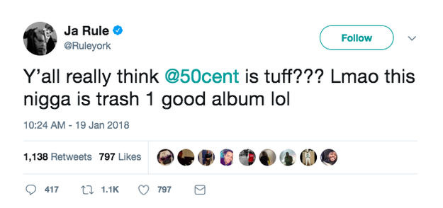 But Ja Rule's tweets didn't stop. He started to come for 50's art, questioning the quality of his work.