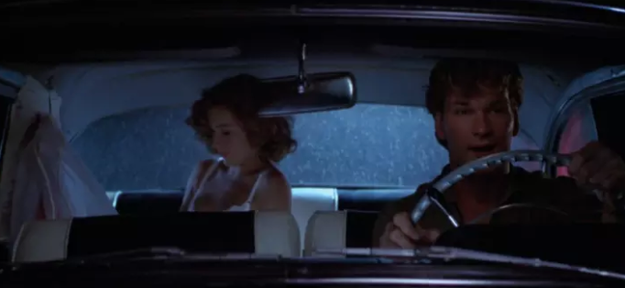 In Dirty Dancing, Johnny is supposed to be driving, but if you look closely at the gear shift you can see that the car is actually in park.
