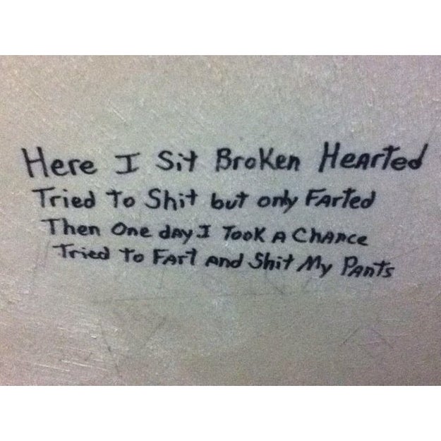 Beautiful poetry all over the bathroom walls: