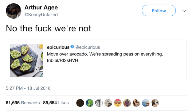 Because this is a safe place and we're not messing around with peas.